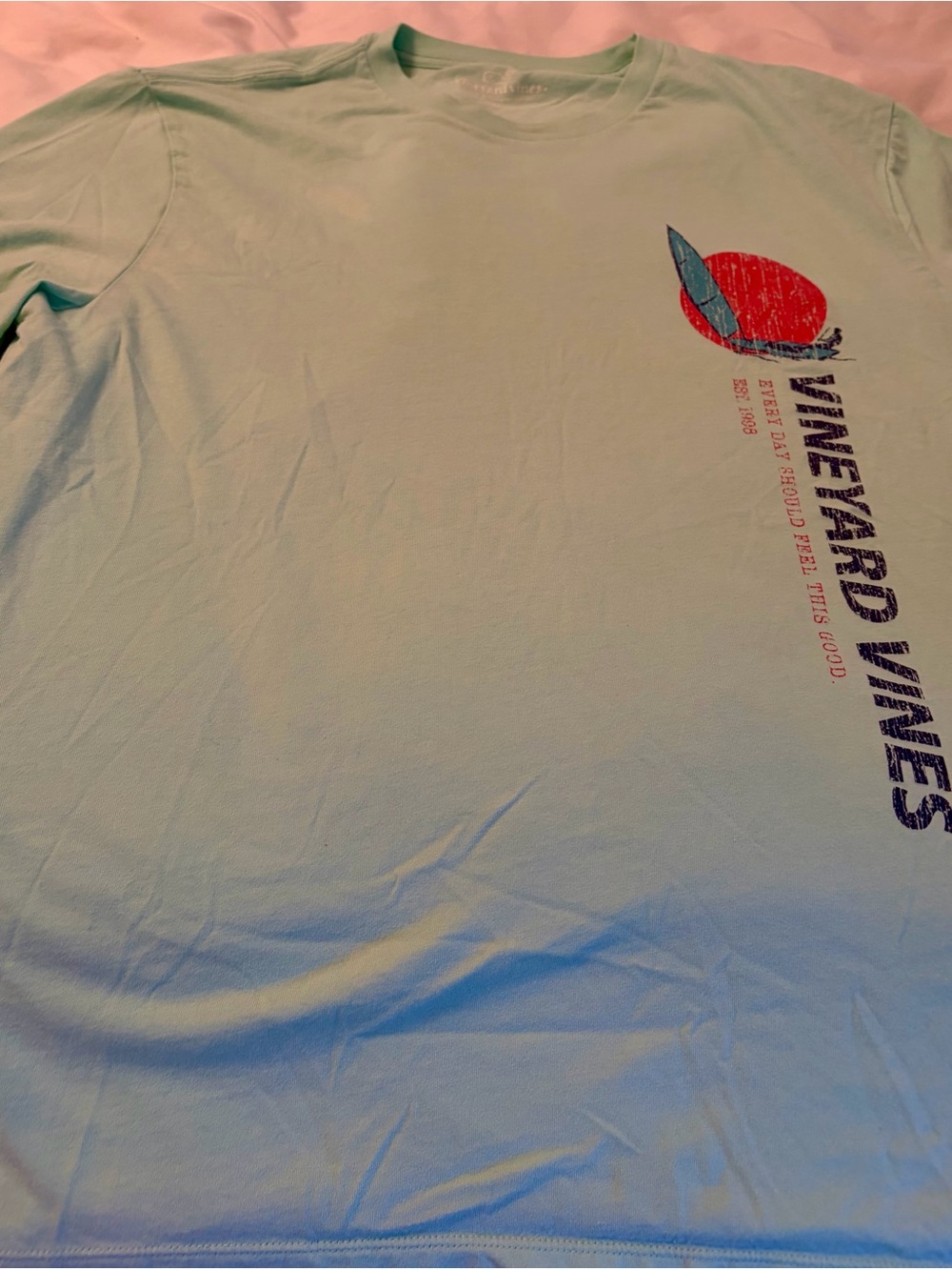 Vineyard Vines Men’s Mint Green Tee shirt with Red & Teal Logo